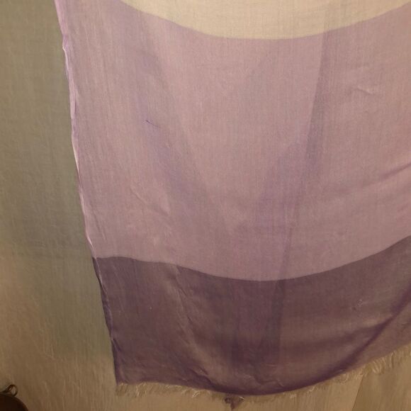 Light Sheer Purple Lavender White Raw Fringed Hem Long Scarf Wrap - Picture 3 of 13